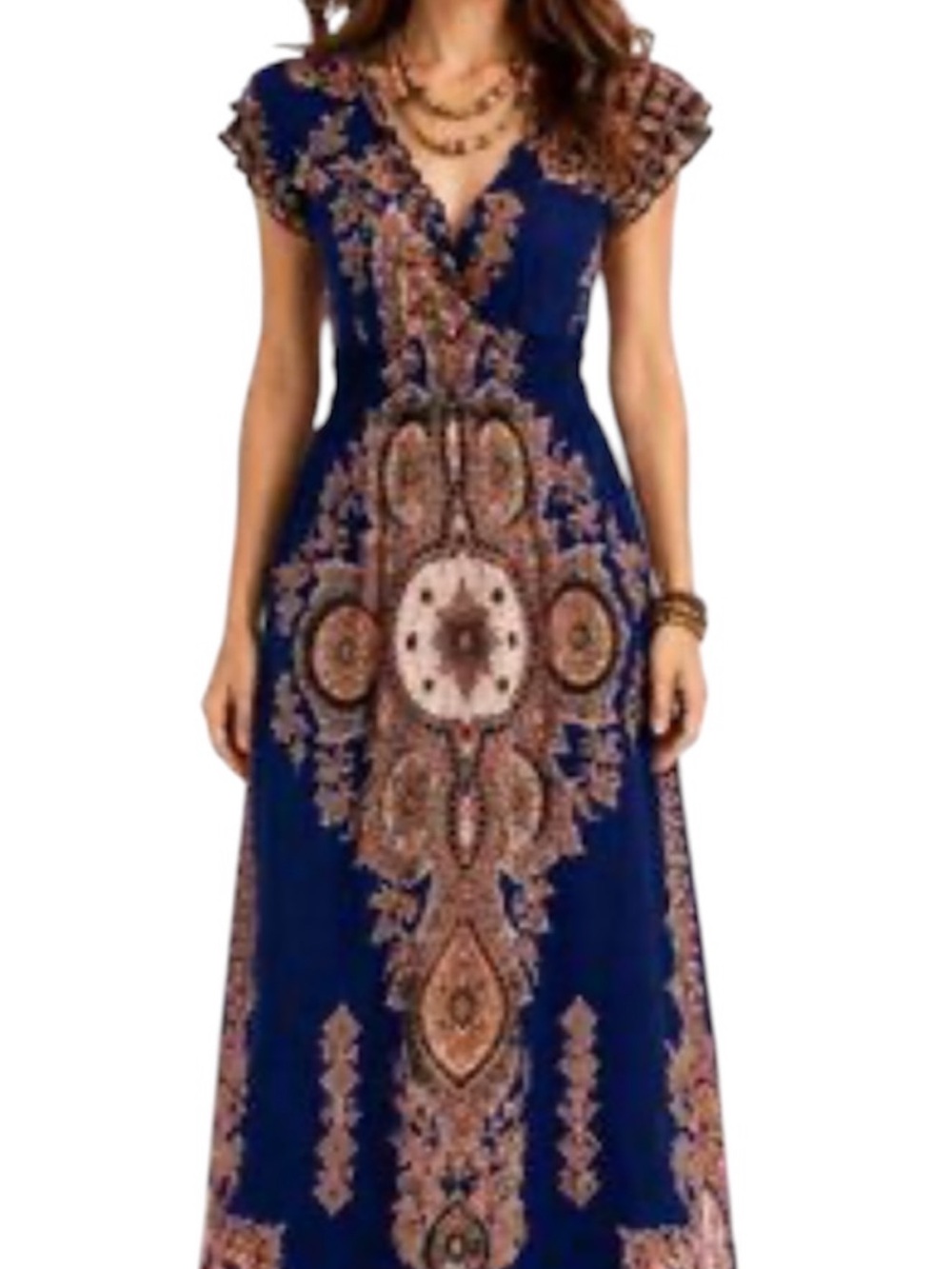 Lapogee Women’s Maxi Dress Blue Paisley Bohemian Style Y2K